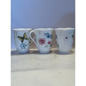 Set of 3 Lenox Swallowtail Butterfly Meadow Mugs Morning Glory Scalloped Rim